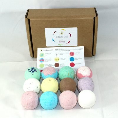 Reduced plastic Buzzy & Fizzy Bath Bombs set of 24 x 65g round Bee Beautiful