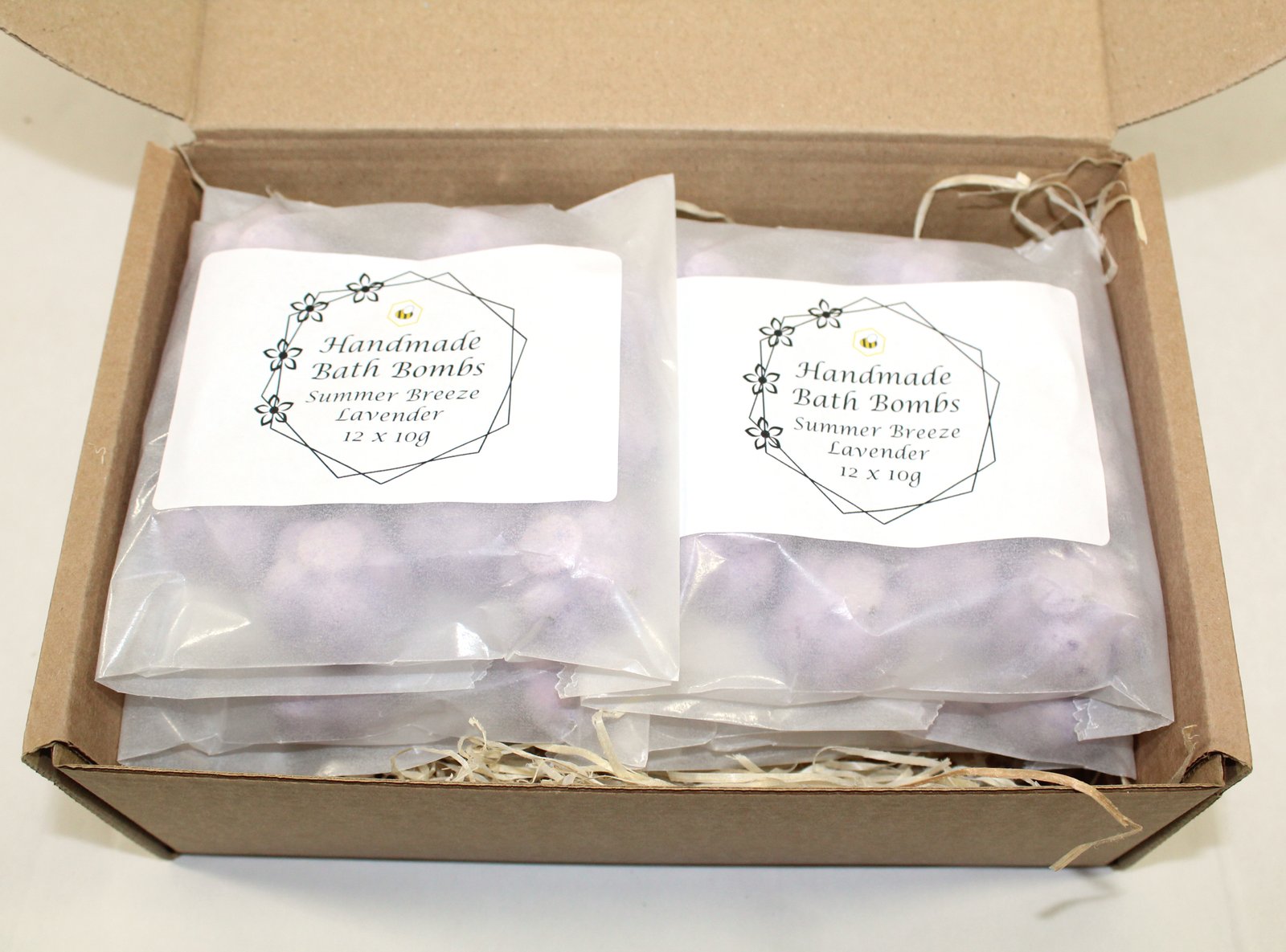 lavender flower bath bombs inside box