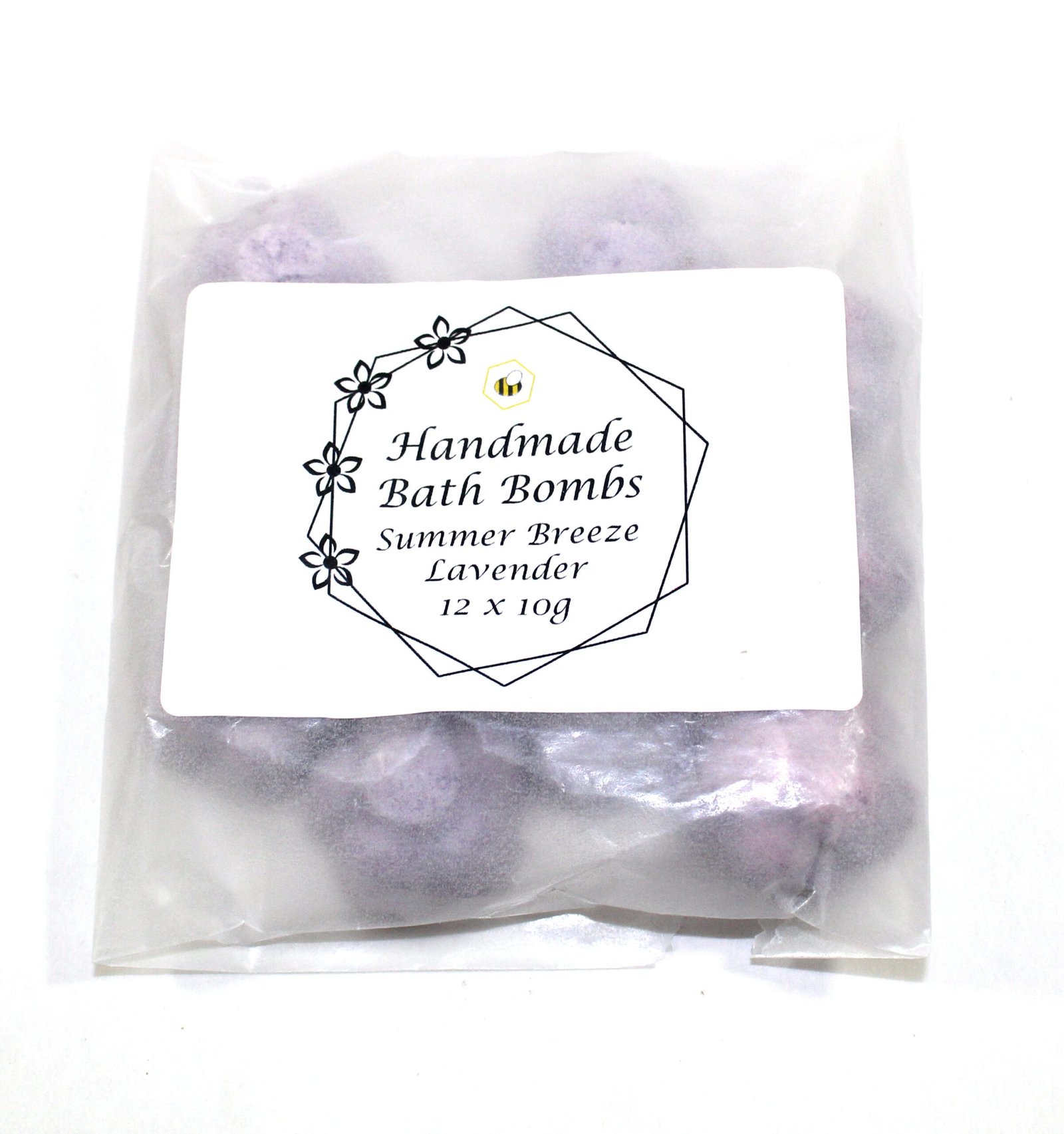 front of packet lavender bath bombs