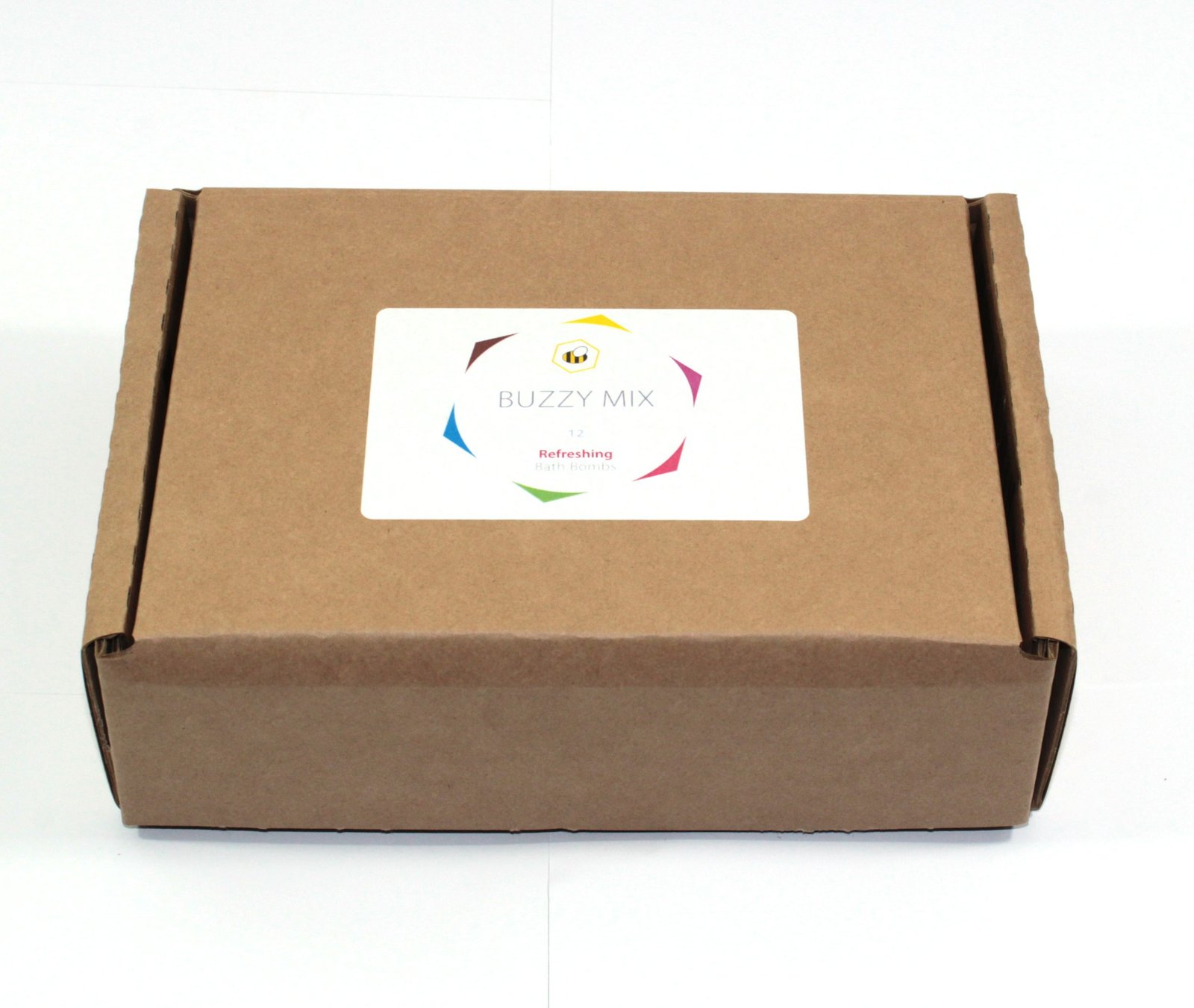 closed box with bath bombs inside with label on top